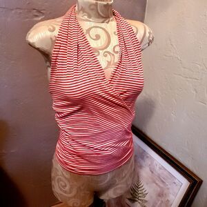 Y2K Red and White Striped Halter Top